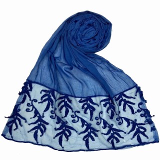 Premium Designer Leaf Cotton Stole- Royal Blue